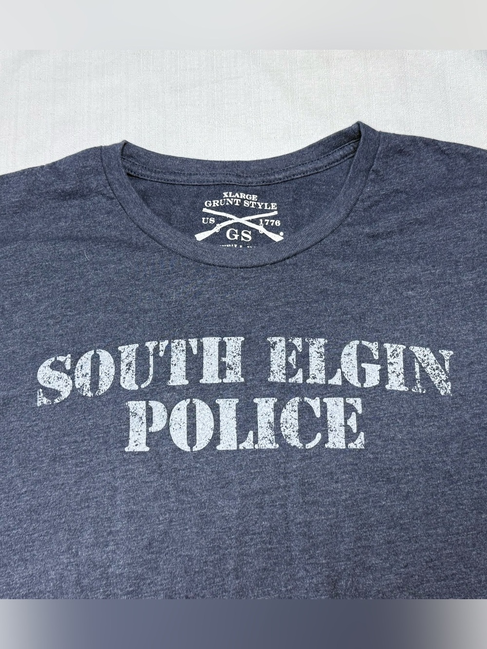 Grunt Style South Elgin Police T-Shirt Heather Navy Distressed Graphic XL - Picture 2 of 9